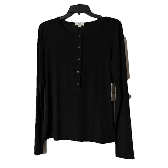NWT Agolde Womens Long Sleeve Black Faustine Henley Stretch Button Shirt Size XL